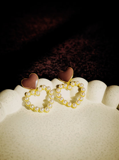 Heart Pearl Hoops