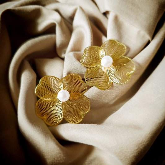 Golden Petal Statement Studs
