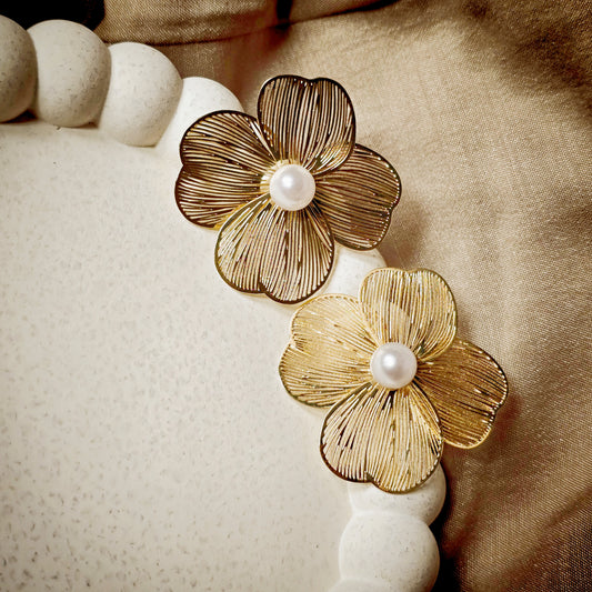 Golden Petal Statement Studs